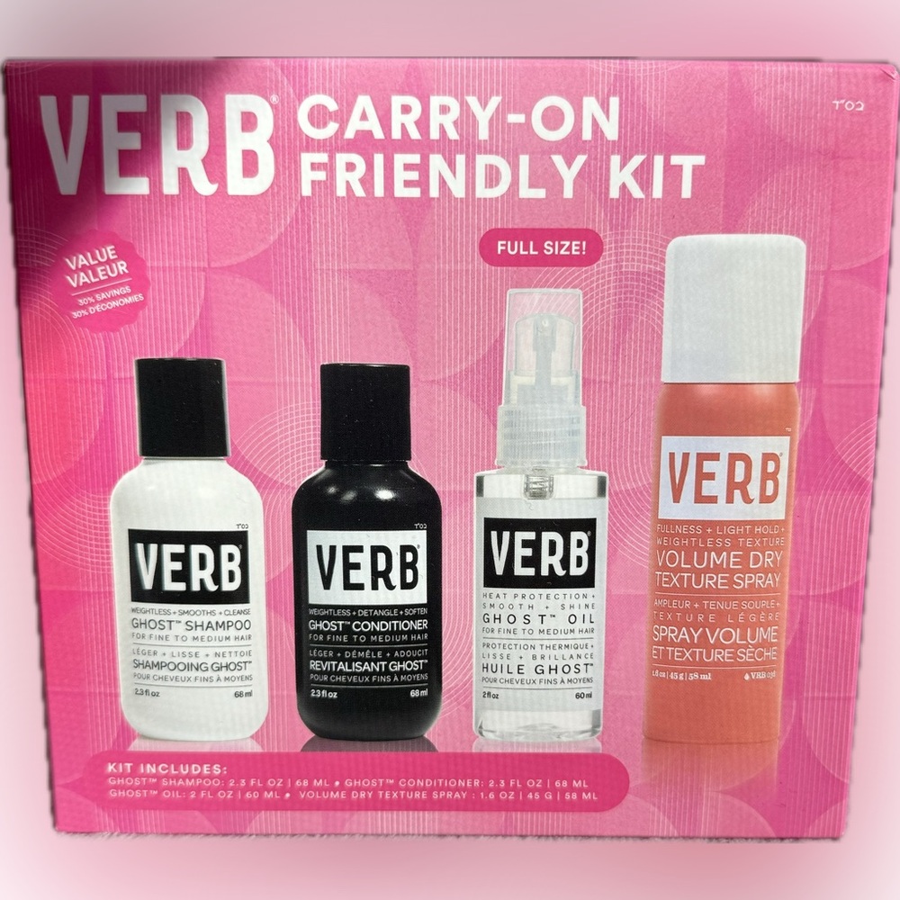 EMPTY VERB Carry-On Friendly Kit in Pink - Travel Hair Care Set